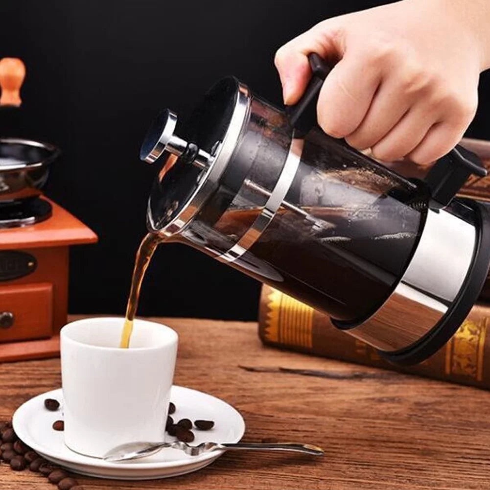 Coffee Pot Stainless Steel French Press Maker Tea Maker, Stainless Glass Filter Household
