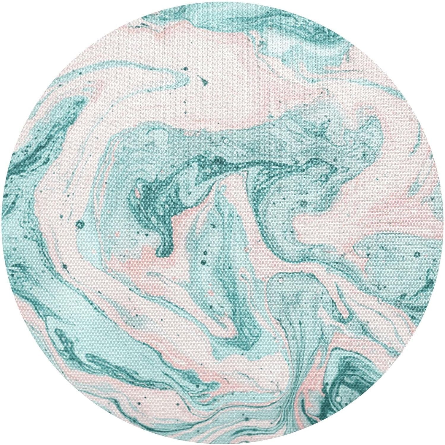 Marble Ripple Turquoise Placemats Round Table Mats Non-Slip Washable Heat Resistant Kitchen Place Mat for Home Dining Coffee Tabletop (6PCS) Home Decor