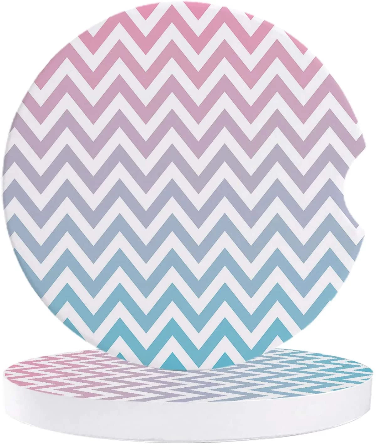 FMSHPON Geometric Gradient Ripple Pattern Pink Blue Set of 6 Car Coaster for Drinks, Absorbent Ceramic Stone Coasters Cup Mat with Cork Base for Home Kitchen Room Coffee Table Bar Decor