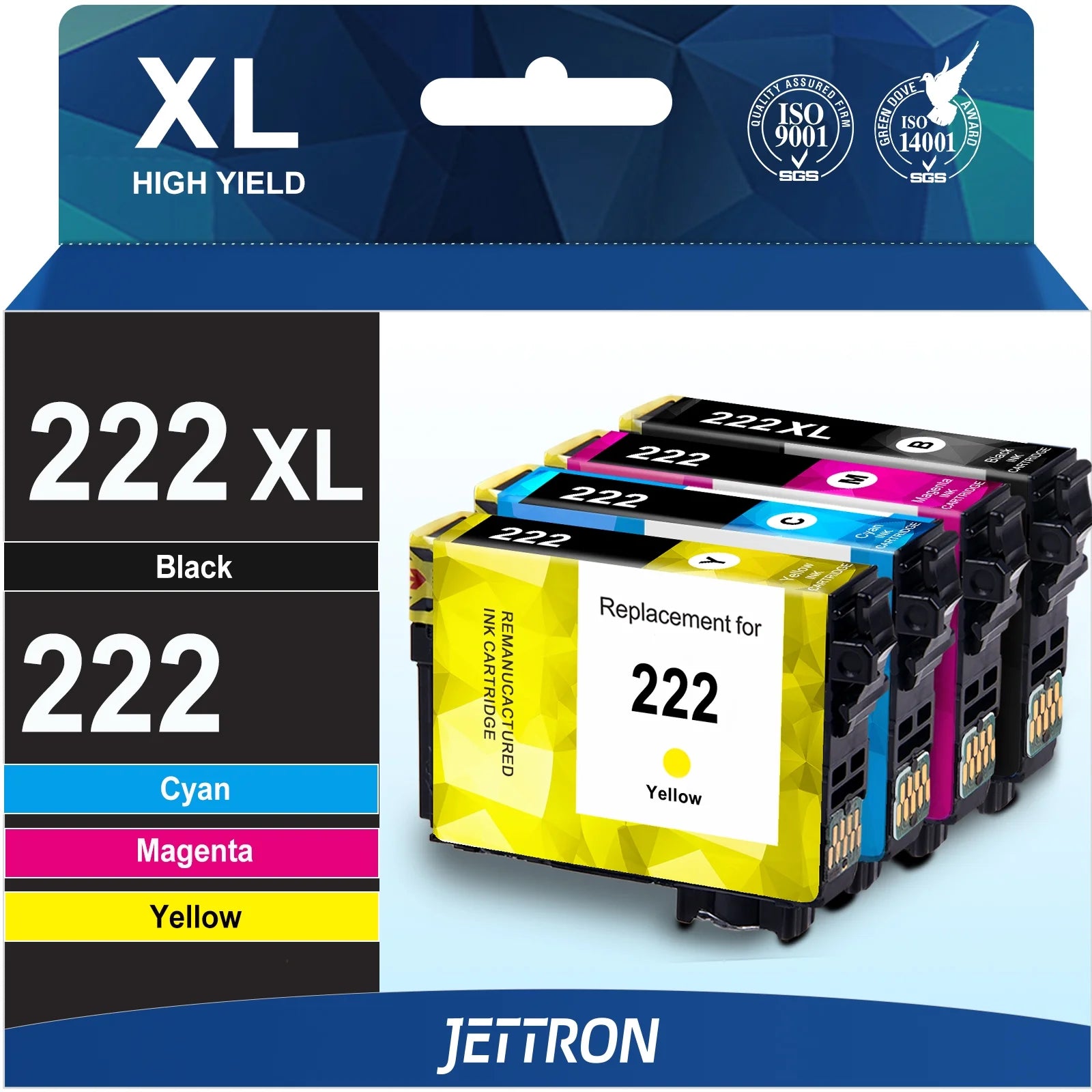 222XL Ink Cartridge for Epson 222XL 222 Ink for Epson Expression Home XP-5200, Workforce WF-2960 Printers (Black, Cyan, Magenta, Yellow)