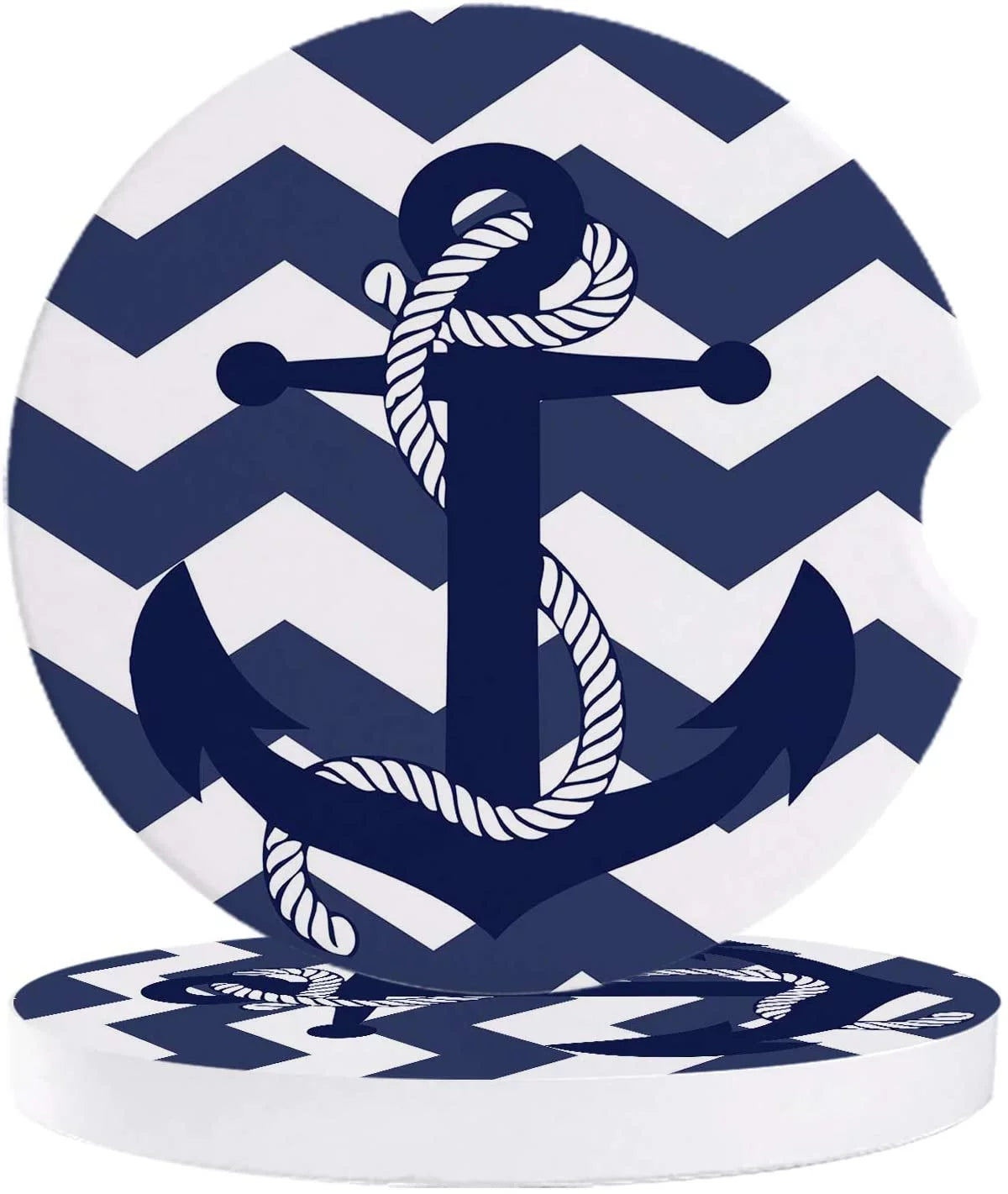 KXMDXA Anchor and Rope Ripple Set of 6 Car Coaster for Drinks, Absorbent Ceramic Stone Coasters Cup Mat with Cork Base for Home Kitchen Room Coffee Table Bar Decor