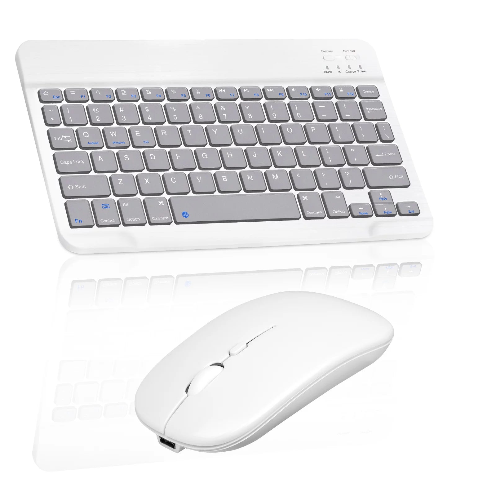 Rechargeable Bluetooth Keyboard and Mouse Combo Ultra Slim Keyboard and Mouse for Dell Precision 7000 7760 Laptop and All Bluetooth Enabled Mac/Tablet/iPad/PC/Laptop - Stone Grey with White Mouse