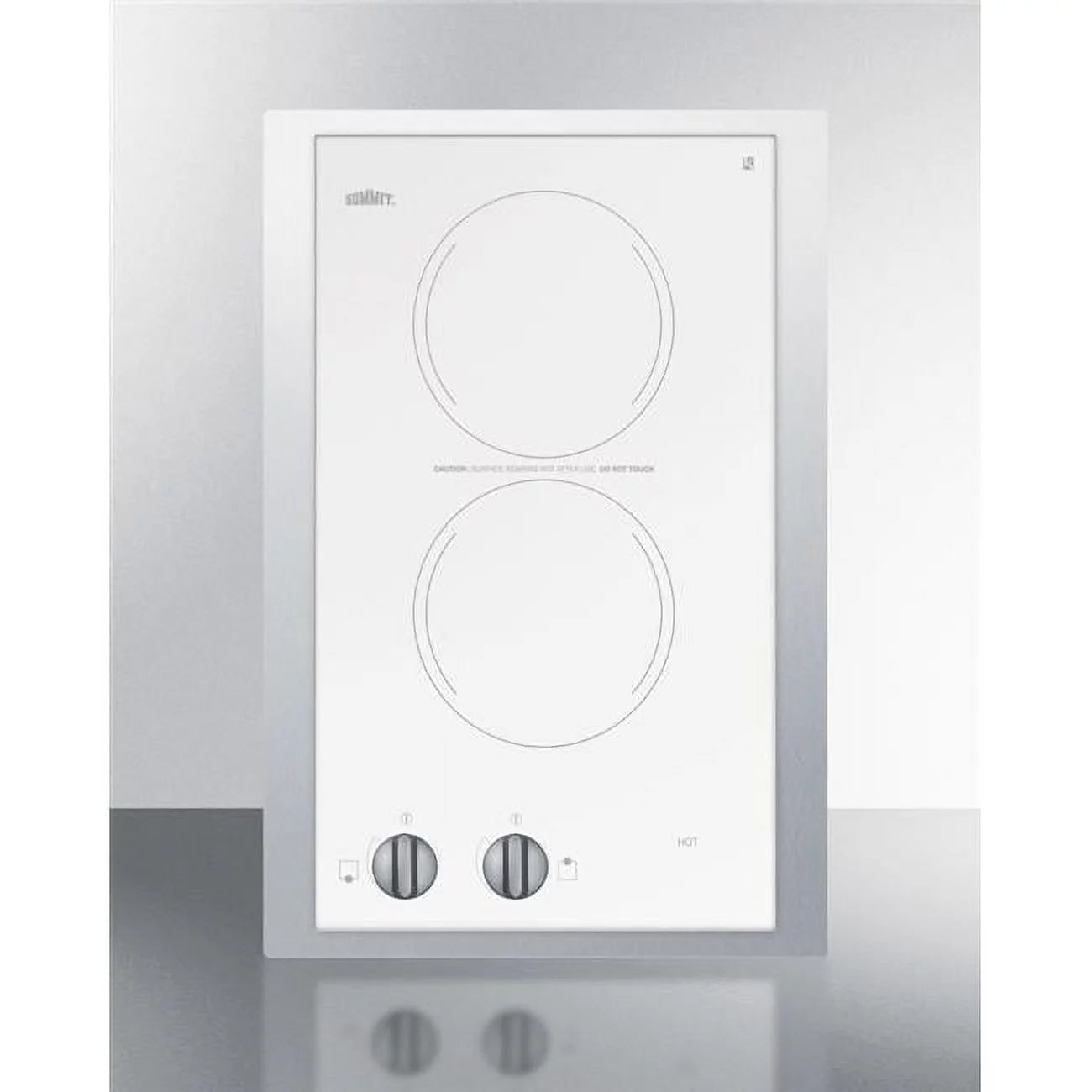 Summit Appliance  15 in. 115v 2-Burner Cooktop Trim Kit, Ceramic Glass with Stainless Steel, White