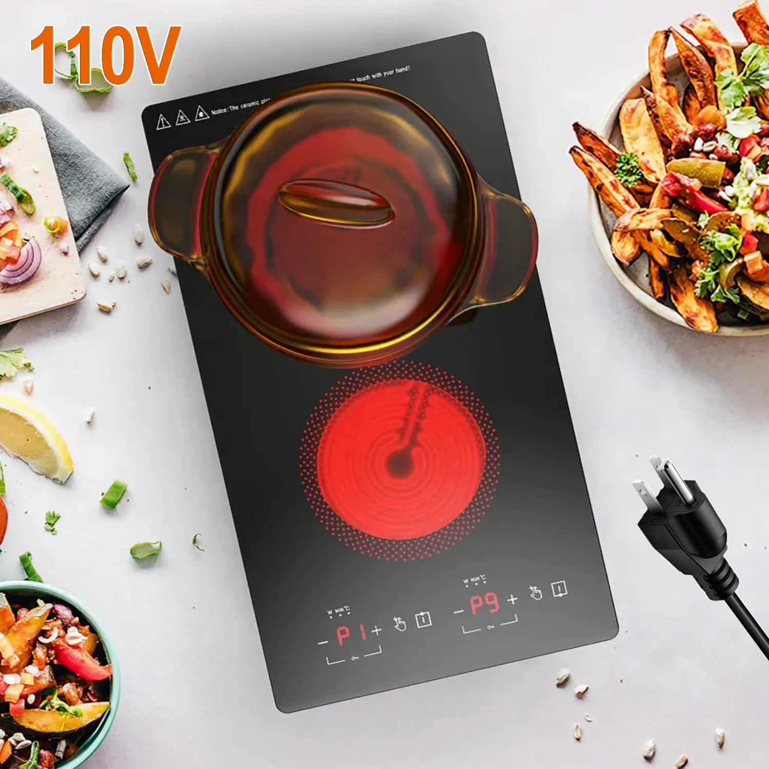 iMeshbean Electric Induction Cooktop 12 inch, Electric Stove Burner,Built-in and Countertop Electric Stove Top,LED Touch Screen,9 Heating Level,Timer & Kid Safety Lock,110V,2000W(Plug in)