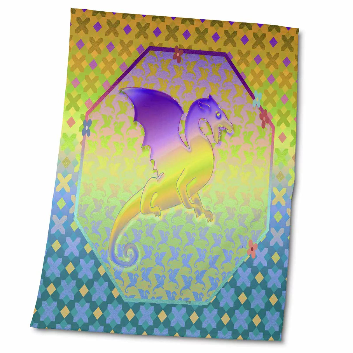 Dragon on Abstract Hexagon, Purple, Green, Blue, and Yellow 22x30 Bath Hand Pool Towel twl-202186-2