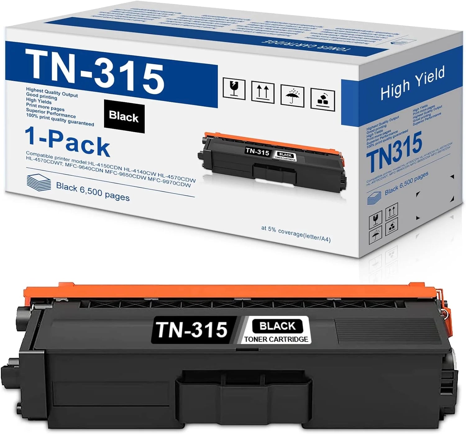 TN-315 Black Toner Cartridge (1-Pack) | Compatible Replacement for TN315BK TN315 Toner Works with HL-4140 4150 4570 MFC-9460 9560 9970
