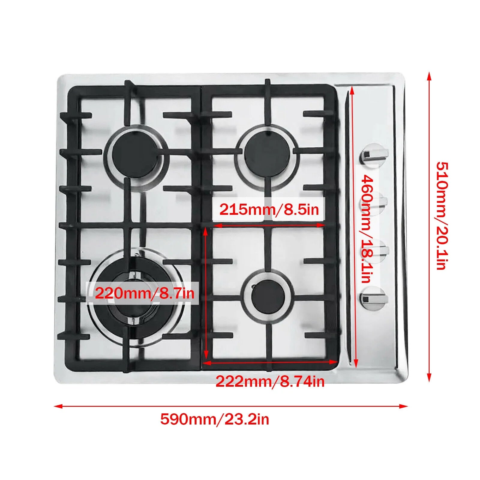 23 NG/LPG Cooktop 4 Burners Built-in Stove Stainless Steel Cooker Cook New Stainless Steel