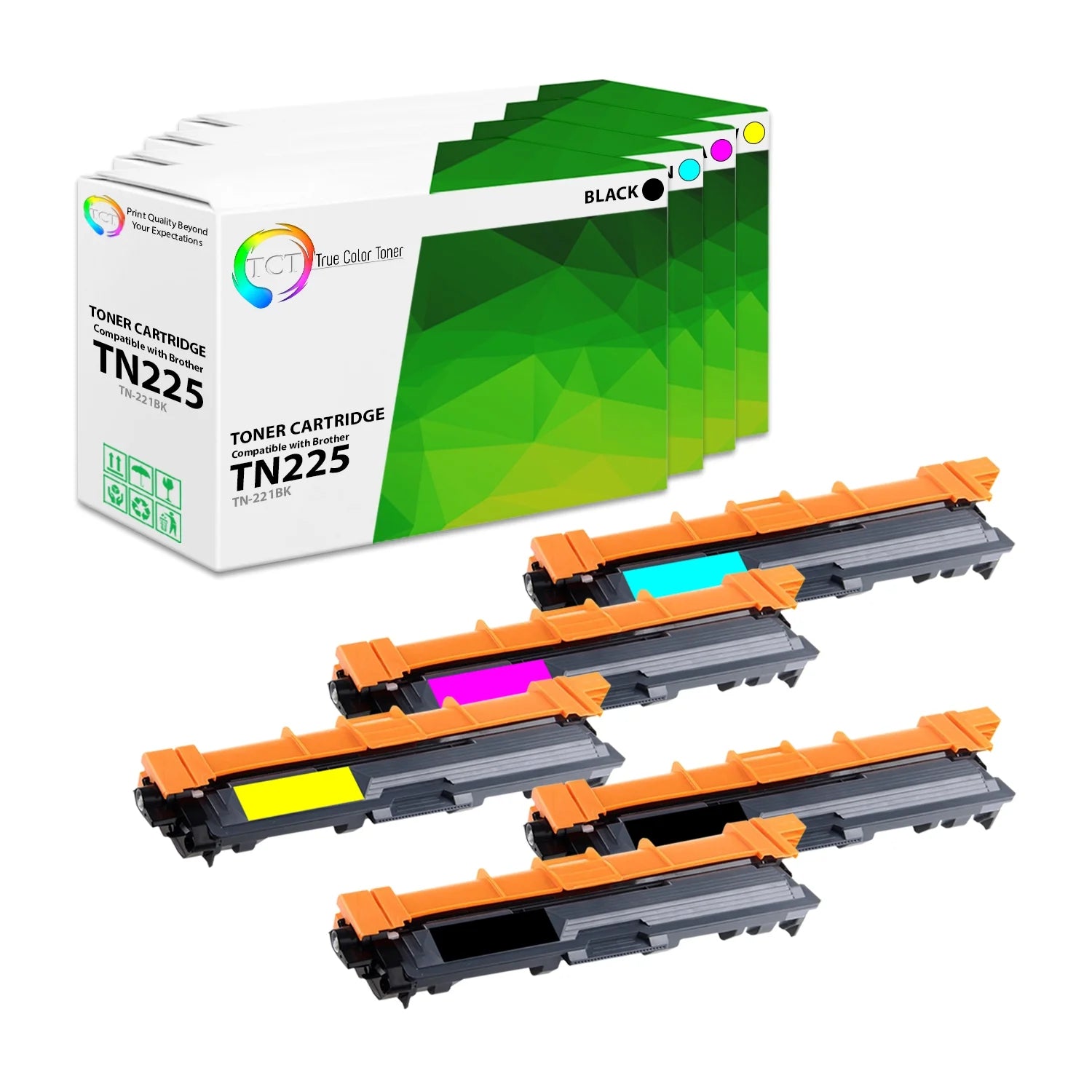 TCT Compatible HY Toner Cartridge Replacement for the Brother TN225 TN221 Series - 5PK (BK, C, M, Y)