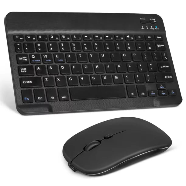 Rechargeable Bluetooth Keyboard and Mouse Combo Ultra Slim Full-Size Keyboard and Ergonomic Mouse for iPad mini 4 (2015) and All Bluetooth Enabled Mac/Tablet/iPad/PC/Laptop - Onyx Black