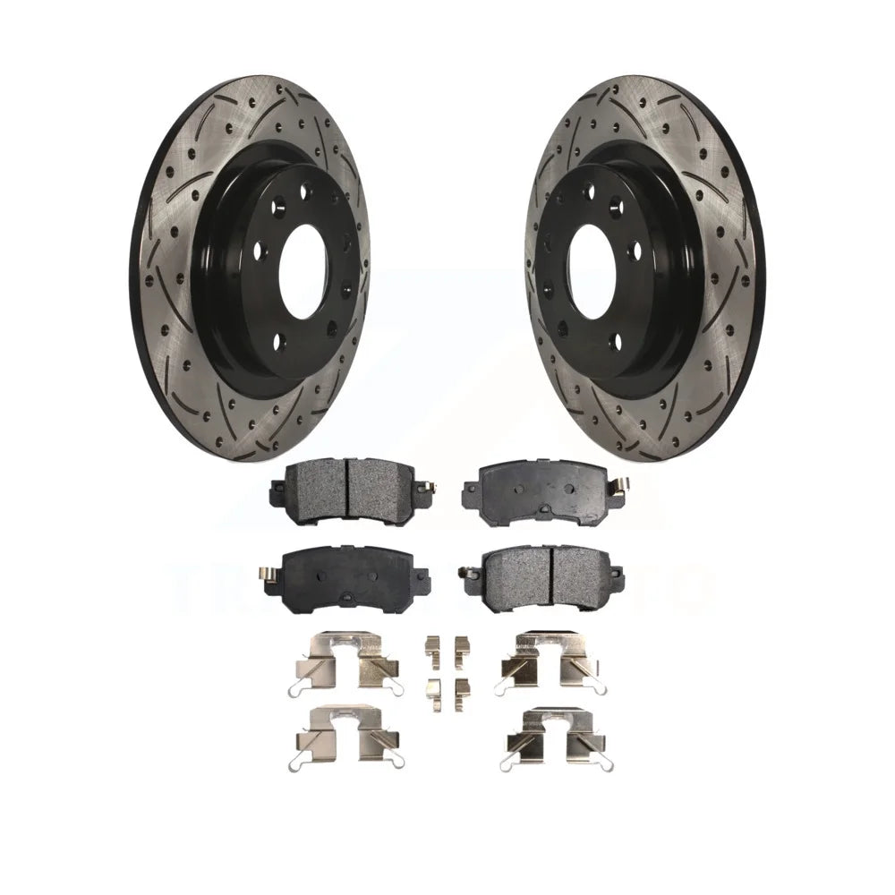 Transit Auto - Rear Coated Drilled Slotted Disc Brake Rotors And Semi-Metallic Pads Kit For 2016-2018 Mazda CX-3 KDF-100541