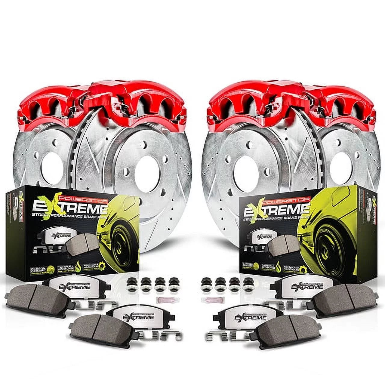 Power Stop Front and Rear Street Warrior Brake Kit with Red Powder Coated Calipers KC6164-26