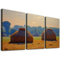 Nawypu  Canvas Haystacks, end of Summer Prints Wrapped Gallery Wall Art | Stretched and Framed Ready to Hang 12''x16''X3 Panels