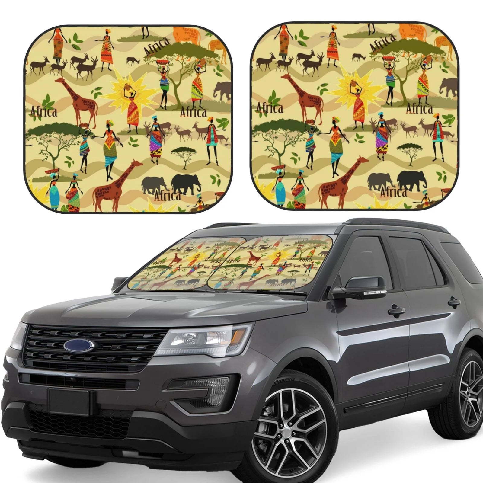 Kll African Windshield Sun Shade 2-Piece Foldable Car Front Window Sunshade For Most Sedans Suv Truck- Small