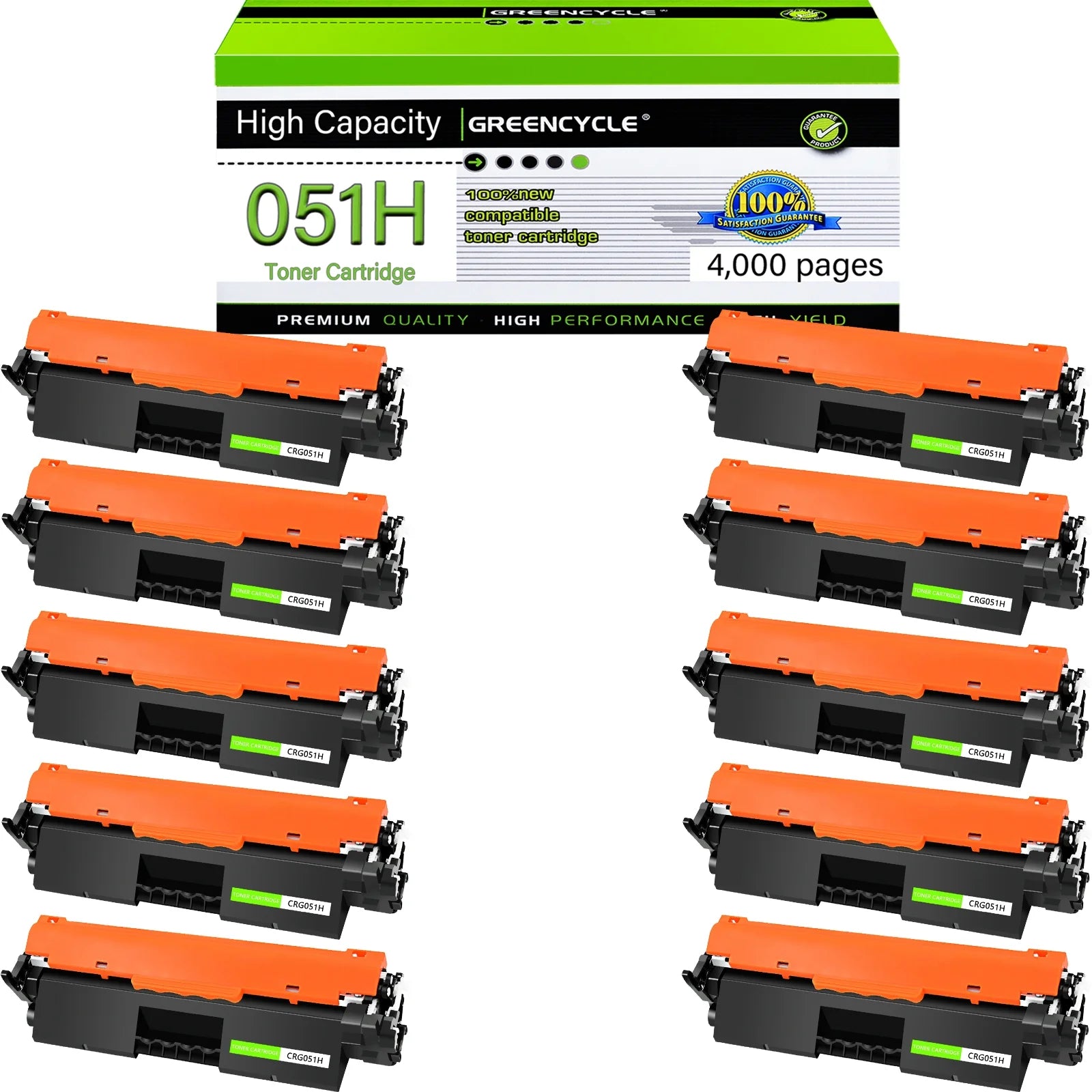 greencycle High Yield CRG051H Toner Cartridge Replacement Compatible for CANON 051 Black Toner Cartridge ImageCLASS MF264dw MF267dw MF269dw MF266dn MF263dn LBP162dw LBP161dn Printer (10PCS)