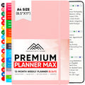 Productivity Store 2024 Planner 8.5 x 11 Pro Max - Undated 12 Month Calendar 2024 Planner - Monthly Planner, Weekly Planner & Daily Planner 2024-2025 - Pink - A4