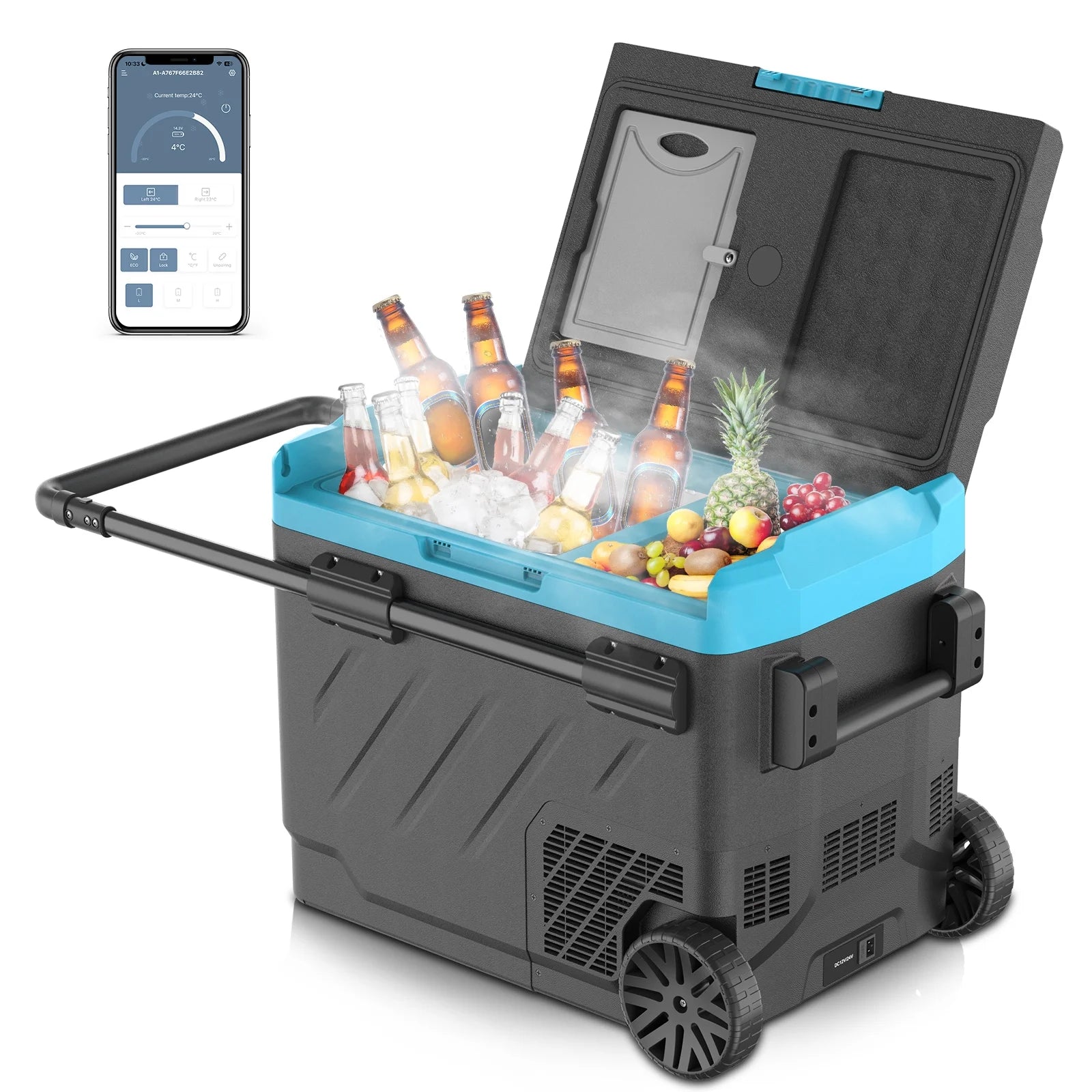 DR.PREPARE 50L DC Car refrigerator,LG Powered Compressor Portable Fridge with 53 QT (50L), Dual Zone, App Control