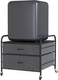 Fridge Stand, 120LBS Mini Fridge Table, 2 Drawer Fridge Cart, Mini Fridge Stand with Storage, Metal Frame Iron Top, 4 Swivel Wheels for Home Kitchen, Black