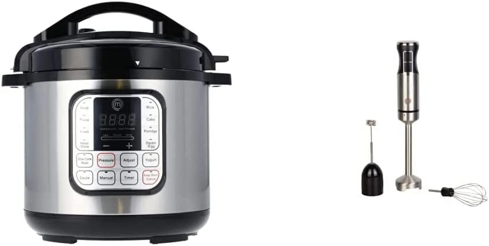 QCAI Electric Pressure Cooker 10 in 1 Instapot Multicooker 6 Qt & Immersion Blender Handheld with Electric Whisk & Milk Frother Attachments, 400W