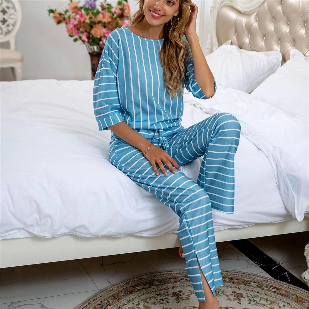 Loose Casual Striped Simple Long Sleeve Suit