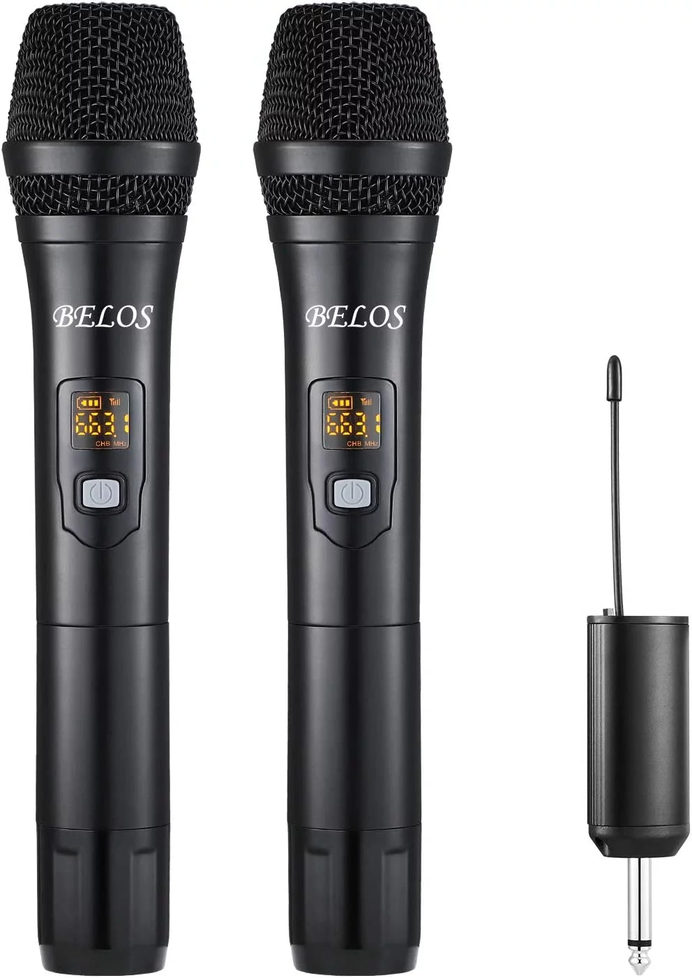 BELOS Wireless Microphone, UHF Cordless Dual Handheld Dynamic Mic System Set with Rechargeable Receiver, 165 ft Range, 6.35mm(1/4'') Plug, for Karaoke, Voice Amplifier, PA System, Singing Machine, DJ