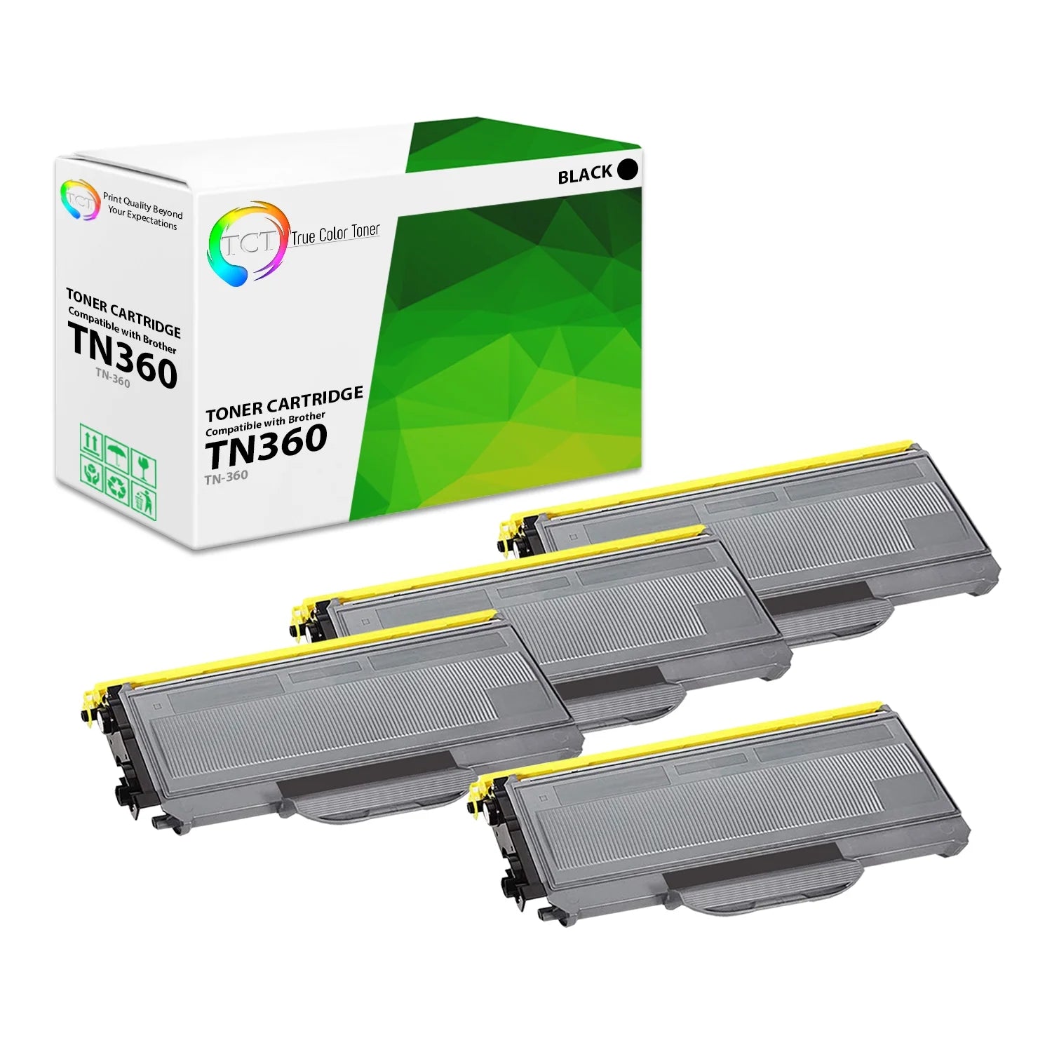 TCT Compatible Toner Cartridge Replacement for the Brother TN360 Series - 4 Pack Black