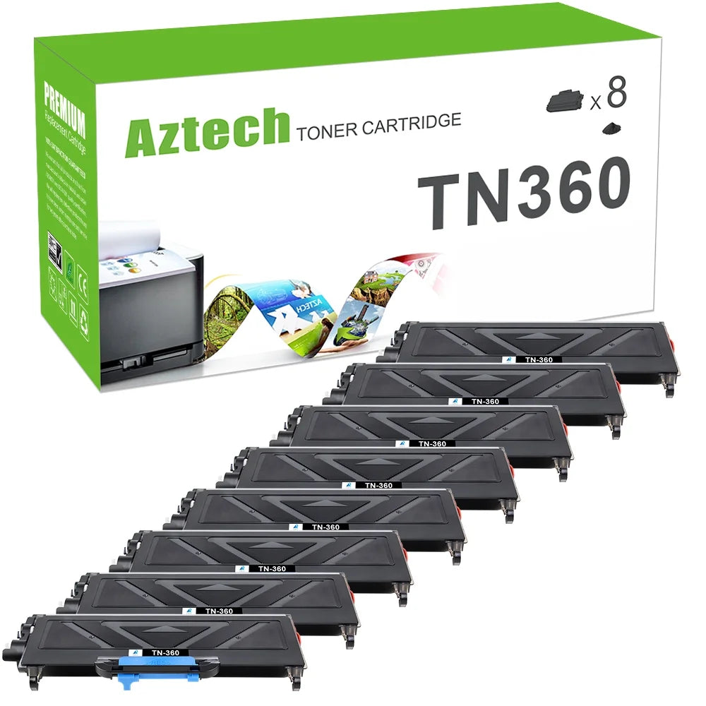 AAZTECH 8-Pack Compatible Toner Cartridge for Brother TN-360 TN360 TN 360 Printer Ink (Black)