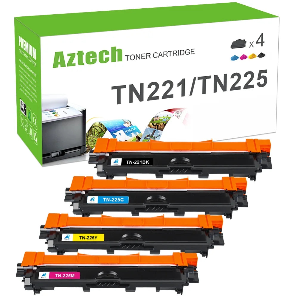 AAZTECH 4-Pack Compatible Toner Cartridge for Brother TN221 TN225 TN-221BK TN-225C TN-225Y TN-225M Printer Ink (Black,Cyan,Magenta,Yellow)