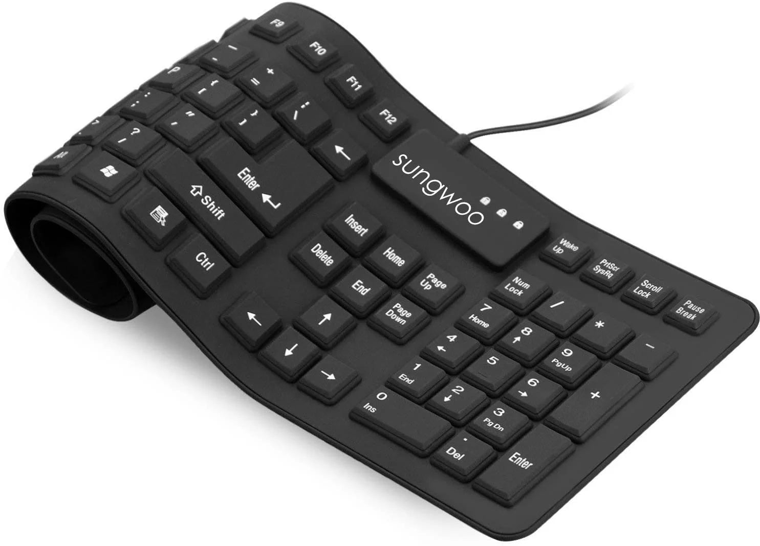 sungwoo Foldable Silicone Keyboard USB Wired Standard Keyboard Waterproof Rollup Keyboard for PC Notebook Laptop, Full