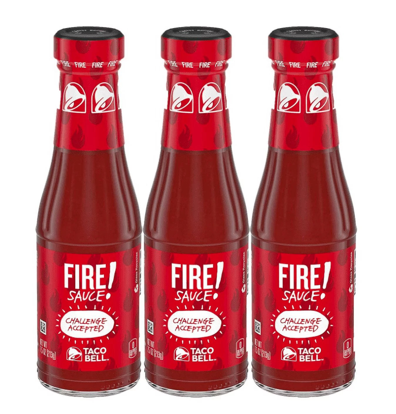 Taco Bell Fire Sauce Glass Bottle, 7.5 OZ 3-pack