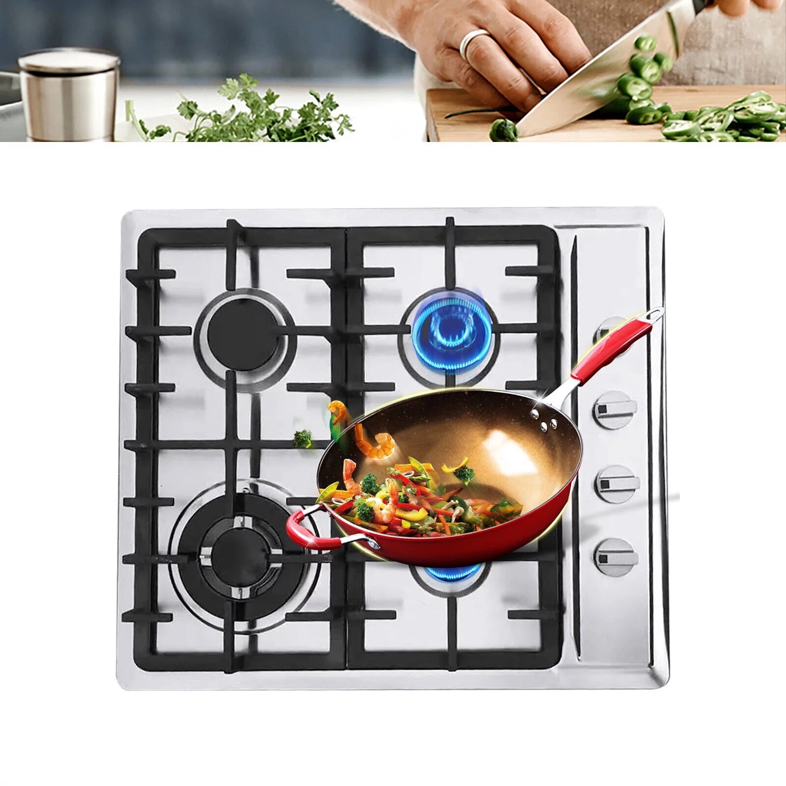23 NG/LPG Cooktop 4 Burners Built-in Stove Stainless Steel Cooker Kitchen Cooking Tool