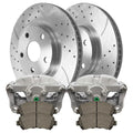 AutoShack Front Brake Calipers Performance Ceramic Pads Drilled Slotted Rotors Silver Kit Driver and Passenger Side Replacement for 2016-2018 Nissan Maxima 3.5L V6 FWD