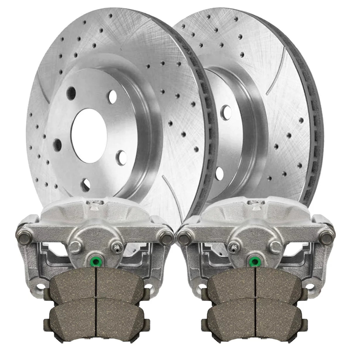 AutoShack Front Brake Calipers Performance Ceramic Pads Drilled Slotted Rotors Silver Kit Driver and Passenger Side Replacement for 2016-2018 Nissan Maxima 3.5L V6 FWD