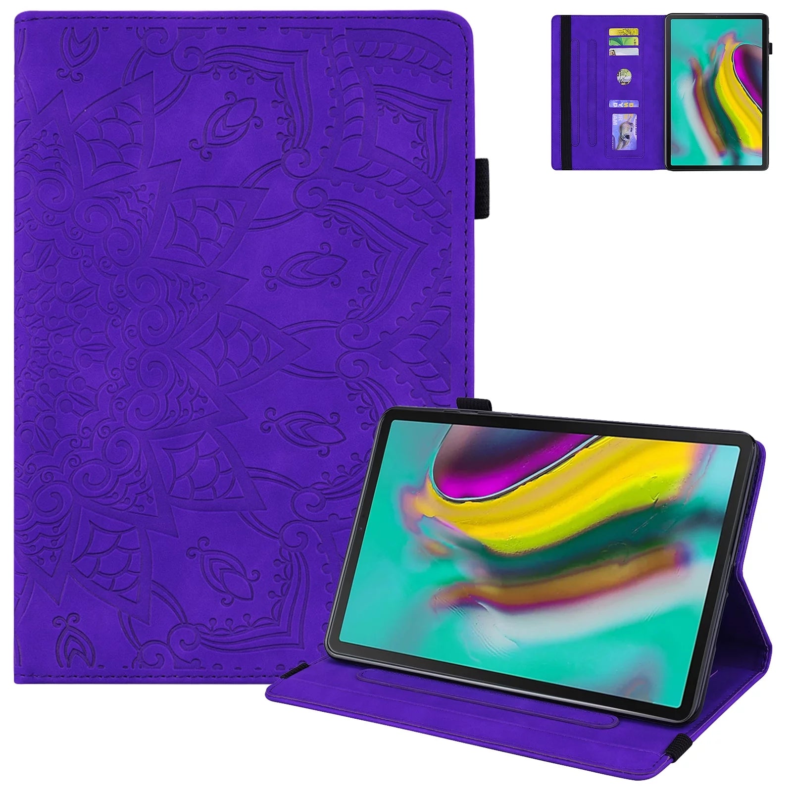 Case for Samsung Galaxy Tab A 8.4 2020 Model SM-T307/T307U, Slim Embossed Flower Premium Faux Leather Folio Stand Protective Cover with Card Holders