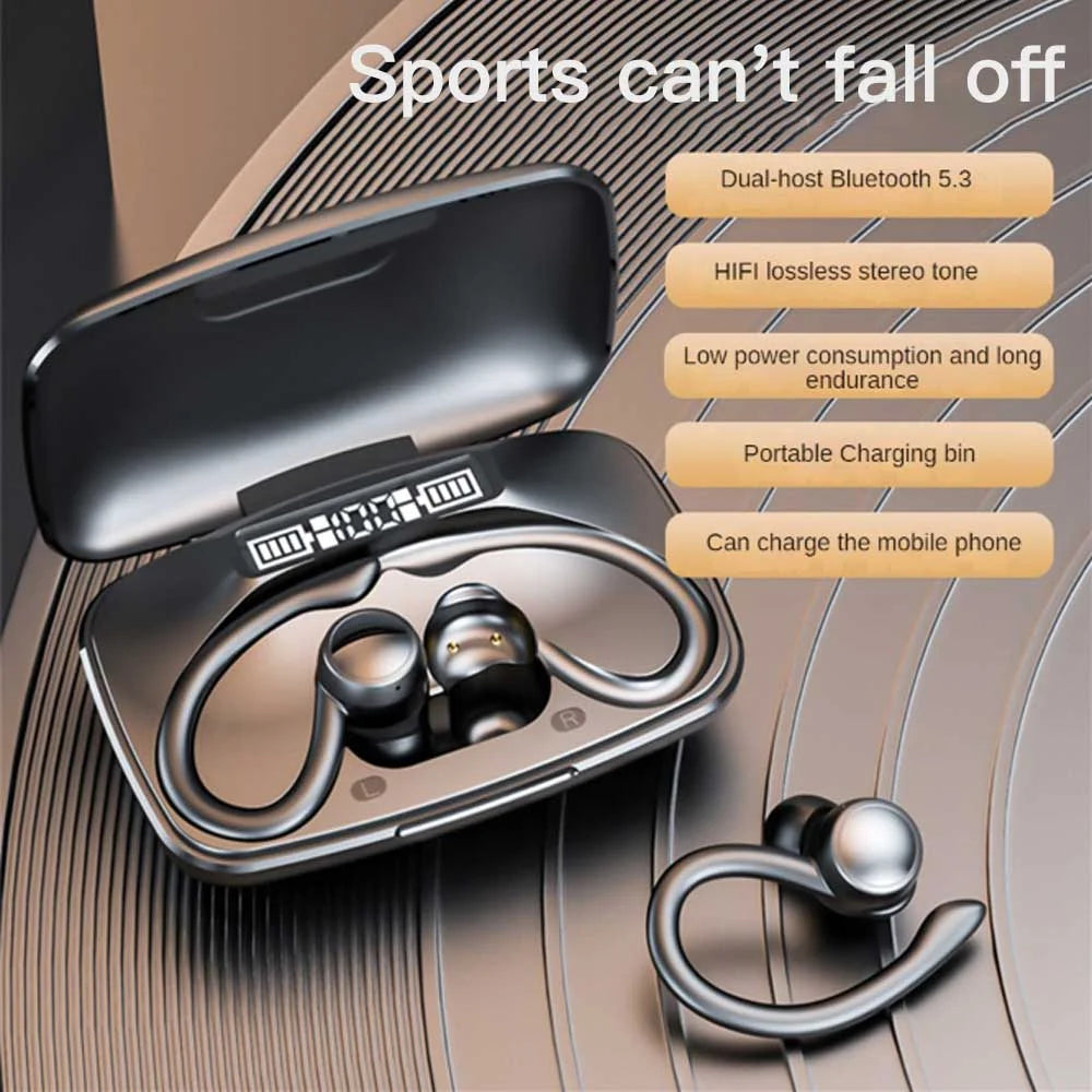 T82 TWS Bluetooth-Compatible Headphones Display Power Noise Canceling Ear-Hanging Sports Wireless Bluetooth-Compatible Headphones