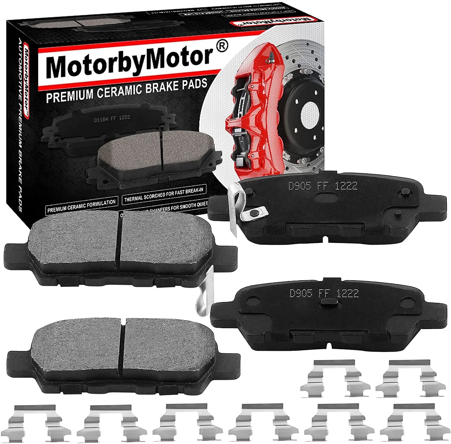 Rear Ceramic Brake Pads w/Hardware Kits Fits for Nissan 350Z 370Z Altima Juke Leaf Maxima Murano Pathfinder Quest Rogue Sentra X-Trail, Suzuki Grand Ceramic Low Dust Brake Pad