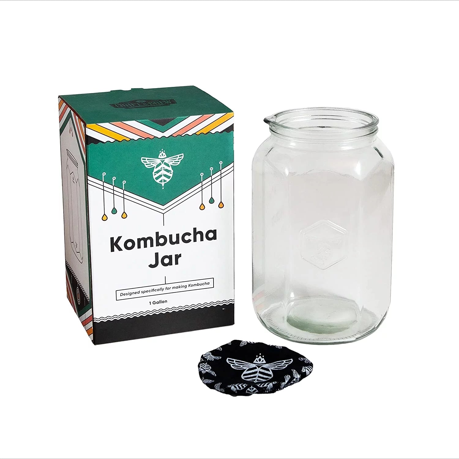 Craft a Brew | Kombucha Brewing Jar | 1 Gallon Glass Jar | Easy Pour Spout | Custom Cloth Cover | Convenient Volume Markers | Mess-Free Bottling | Proprietary Design