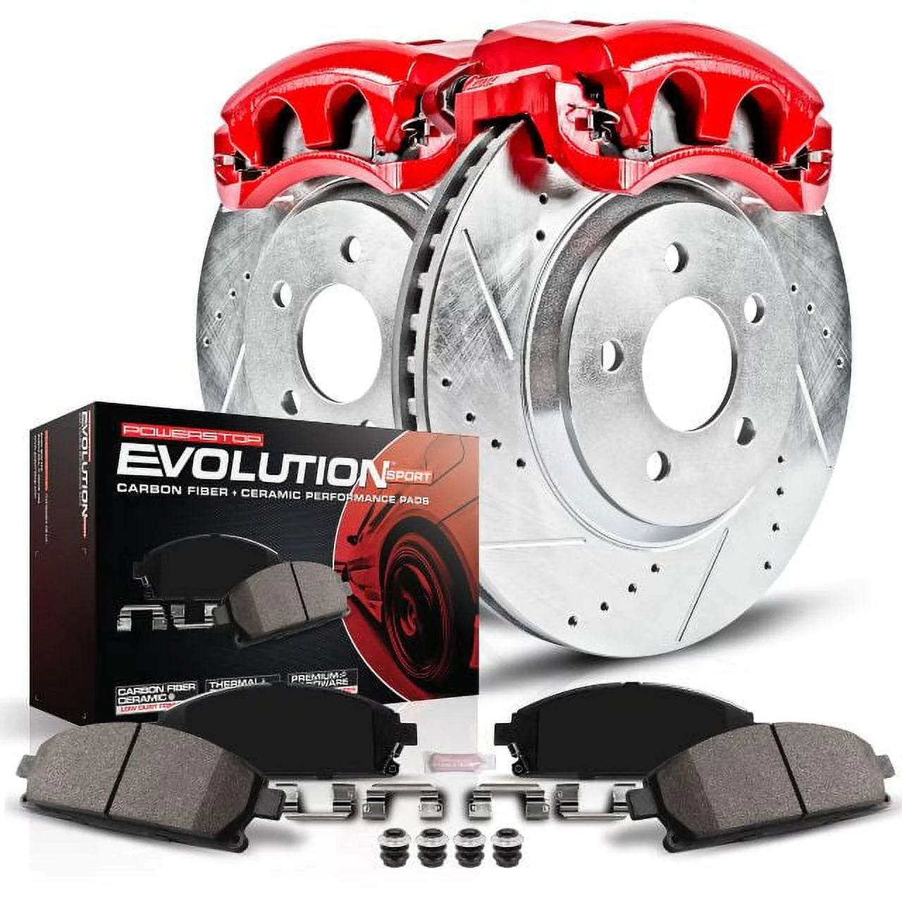 Power Stop Rear Z23 Evolution Brake Pad and Rotor Kit with Red Powder Coated Calipers KC5876