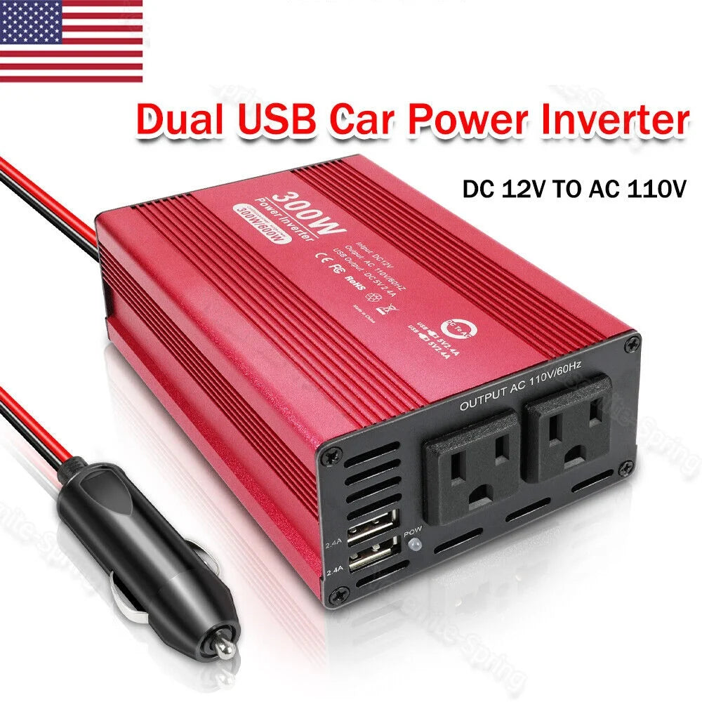 300W/600W Car Power Inverter Laptop Charger DC12V to AC110V Converter Dual USB