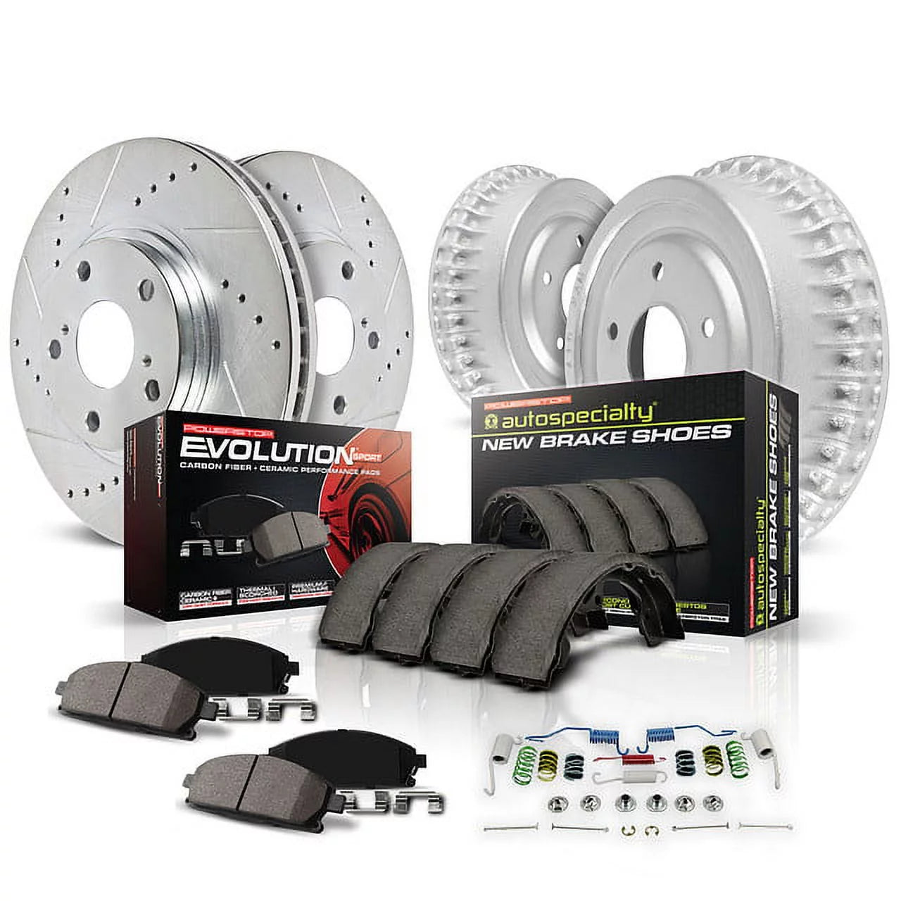 Power Stop Front and Rear Z23 Evolution Brake Drum Kit K15086DK Fits 2000 Honda Civic