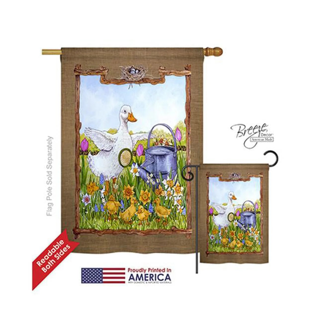 05046 Birds Duck & Duckies 2-Sided Vertical Impression House Flag - 28 x 40 in.