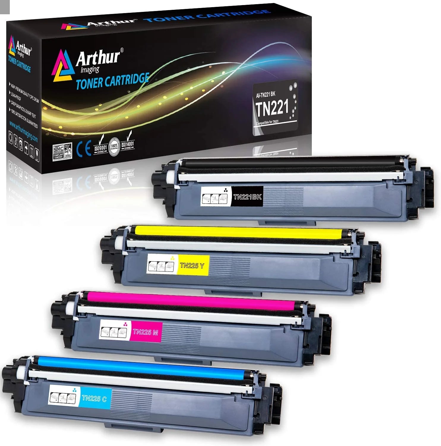 Compatible Toner Cartridge Replacement for Brother TN221 TN225 (Black, Cyan, Yellow, Magenta, 4-Pack)