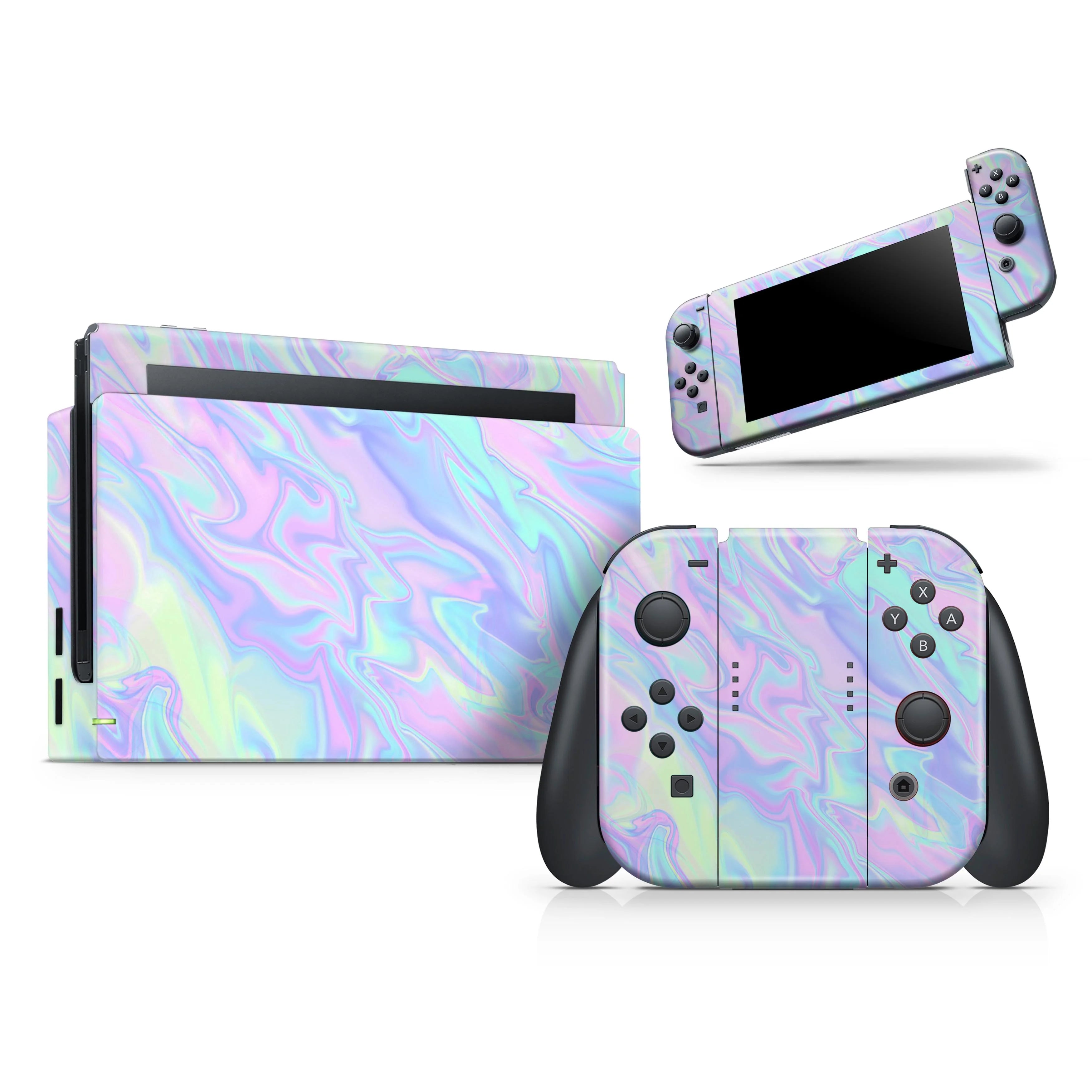 Design Skinz - Compatible with Nintendo Switch Console Bundle - Skin Decal Protective Scratch-Resistant Removable Vinyl Cover - Iridescent Dahlia v1