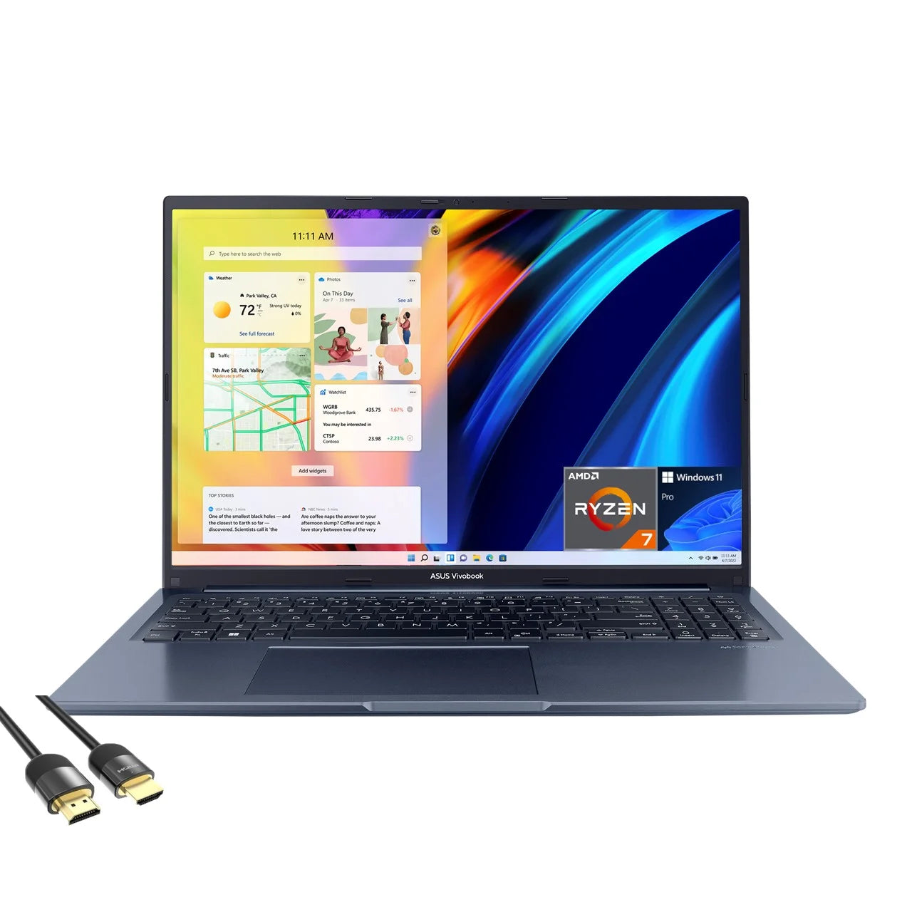 ASUS Vivobook Laptop, 16 FHD IPS Display, AMD Ryzen 7 5800HS, AMD Radeon Graphics, 20GB DDR4, 1TB NVMe SSD, 180¡ã lay-flat hinge, USB-C, Wi-Fi 6, Keypad, Bluetooth, Webcam, Mytrix HDMI, Win 11 Pro