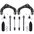 Detroitaxle - Front Upper Control Arms w/ Ball Joints + Inner Tie Rods + Sway Bar Links & Boots Replacement for 06-10 Ford Explorer Mercury Mountaineer [from 7/19/05 Only] - 10pc Set
