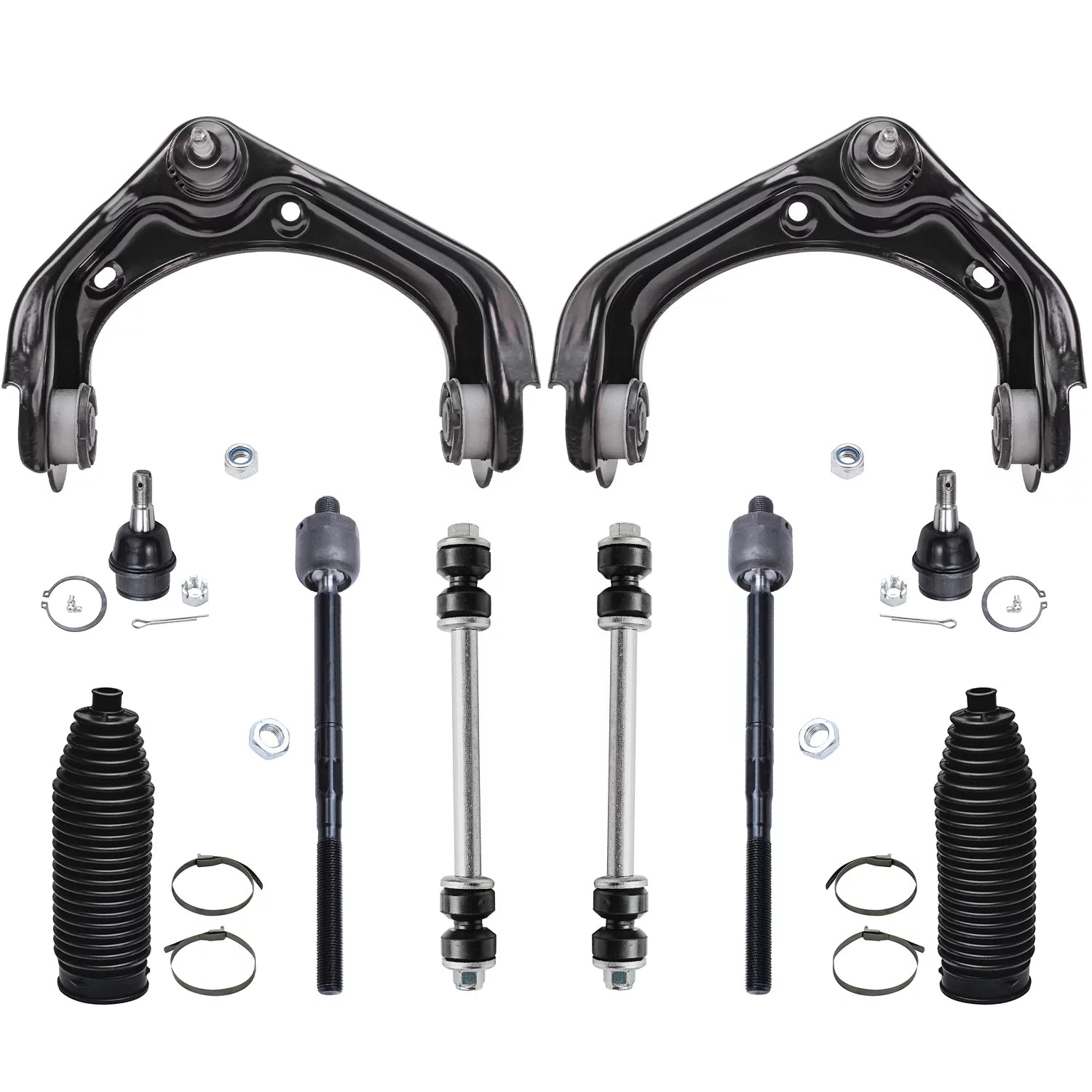 Detroitaxle - Front Upper Control Arms w/ Ball Joints + Inner Tie Rods + Sway Bar Links & Boots Replacement for 06-10 Ford Explorer Mercury Mountaineer [from 7/19/05 Only] - 10pc Set