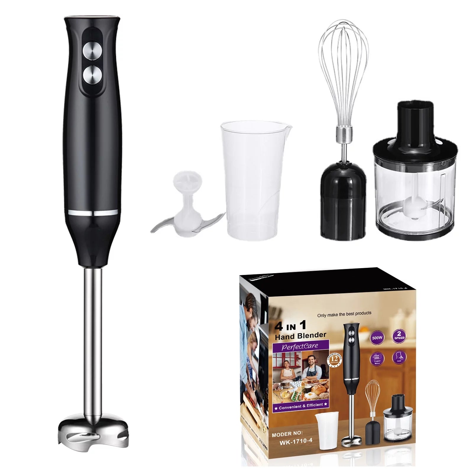 500W 4 in 1 Multifunctional Hand Blender Mixer Meat Grinder Egg Beater Food Processor US 110V