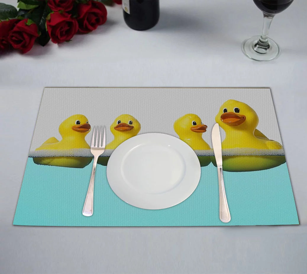 GCKG Funny and Cute Tiled Yellow Rubber Ducky Table Placemat 12x18 Inch Set of 2