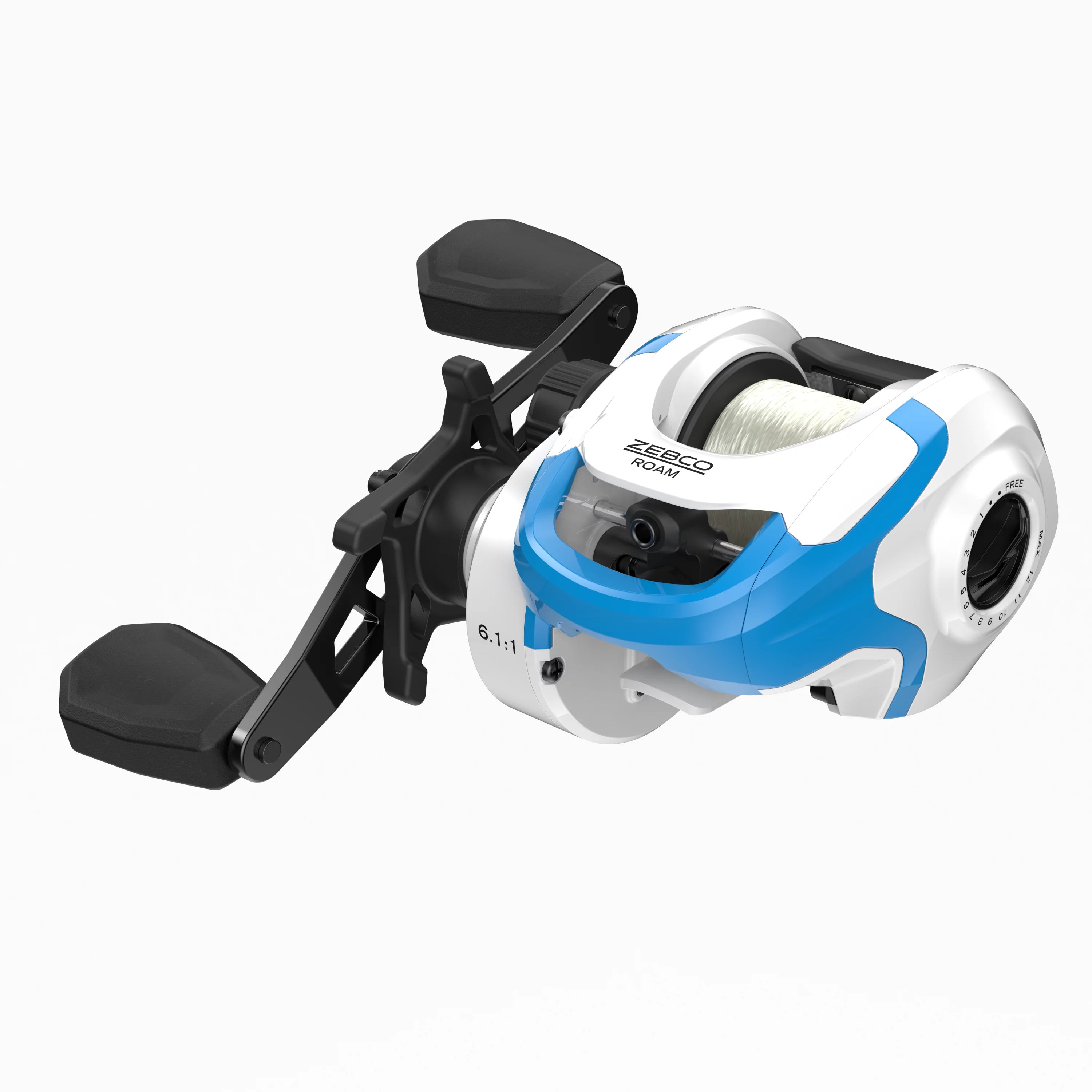 Zebco Roam Baitcast Fishing Reel, Size 100 Reel, Right-Hand Retrieve, Blue
