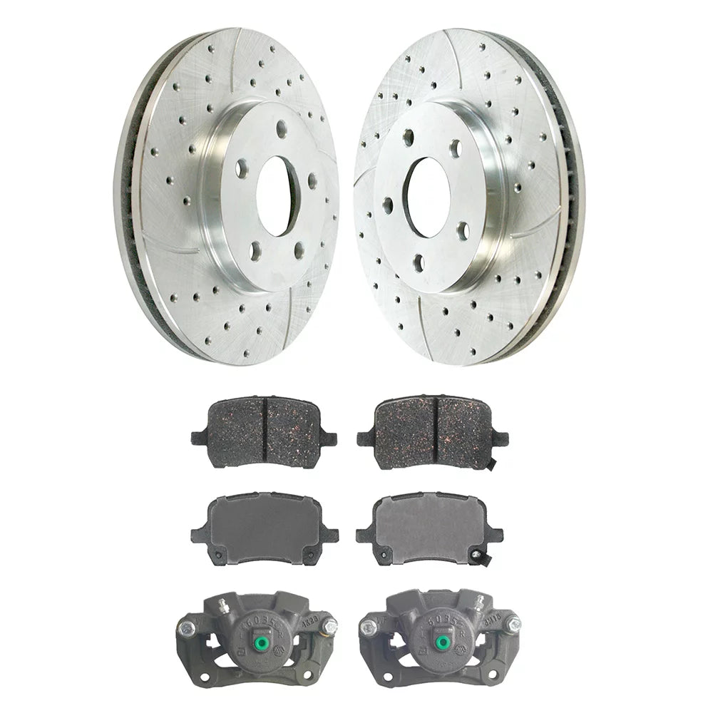 AutoShack Front Brake Calipers Performance Ceramic Pads Drilled Slotted Rotors Silver Kit Driver and Passenger Side Replacement for 2006 2007 2008 2009 2010 2011 Chevrolet HHR 2.2L 2.4L FWD