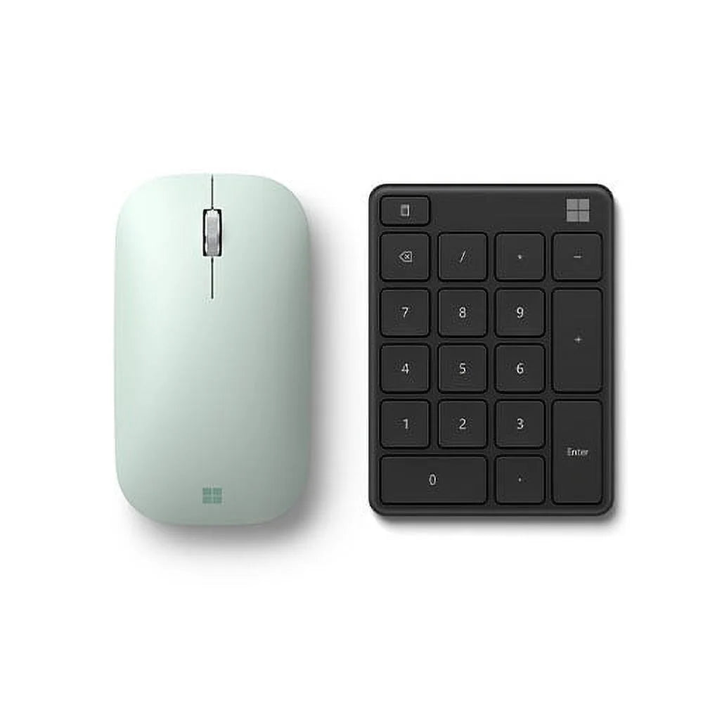 Microsoft Number Pad Matte Black + Microsoft Modern Mobile Mouse Mint - Bluetooth 5.0 Connectivity - 2.40 GHz Frequency Range - X-Y resolution adjusting Wheel button - BlueTrack Technology - Up to 24
